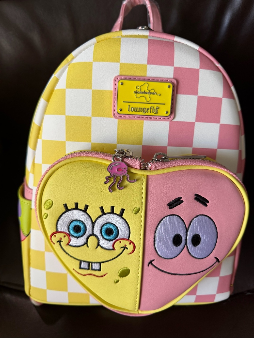 Loungefly Pink & Yellow SpongeBob and Patrick Heart Mini Backpack
